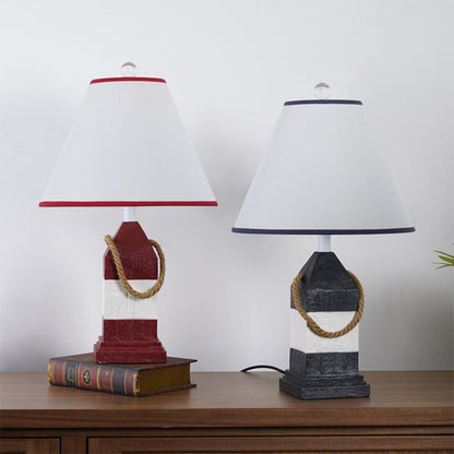 Traditional Vintage Resin & Fabric Rectangular Base Tapered Shade 1-Light Table Lamp For Bedroom & Living Room