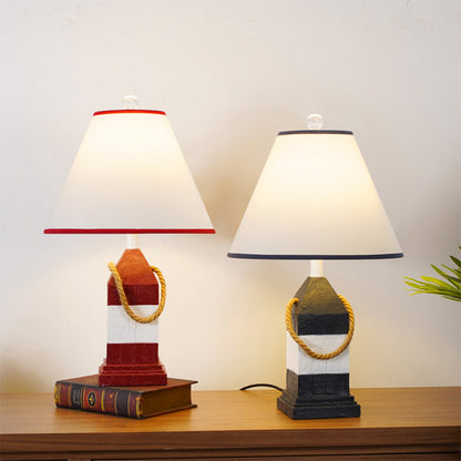 Traditional Vintage Resin & Fabric Rectangular Base Tapered Shade 1-Light Table Lamp For Bedroom & Living Room