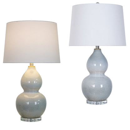 Traditional Chinese Ceramic & Crystal Gourd Base Round Fabric Shade 1-Light Table Lamp For Bedroom & Living Room