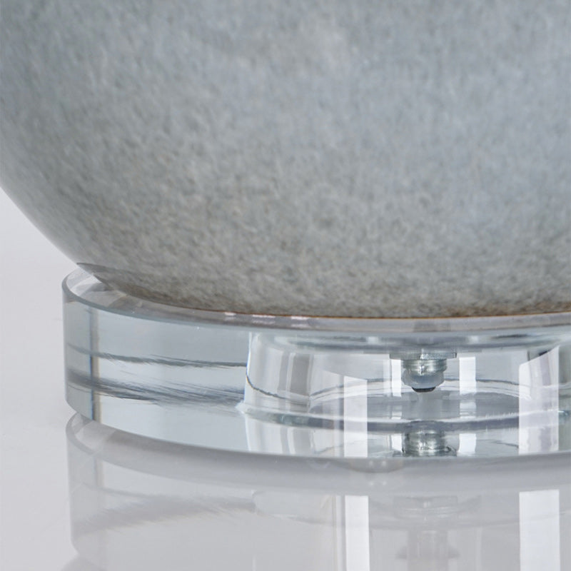 Traditional Chinese Ceramic & Crystal Gourd Base Round Fabric Shade 1-Light Table Lamp For Bedroom & Living Room
