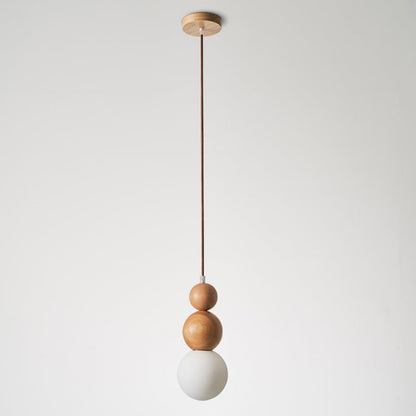 Traditional Vintage Solid Wood & Glass Round Gourd 1-Light Pendant Light For Bedroom & Living Room