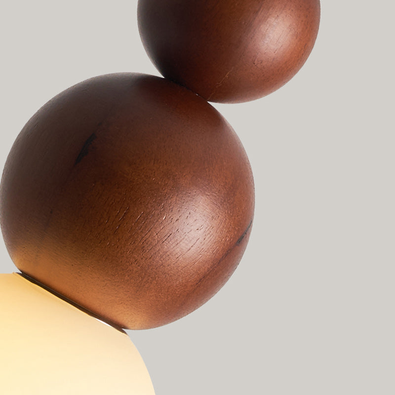 Traditional Vintage Solid Wood & Glass Round Gourd 1-Light Pendant Light For Bedroom & Living Room