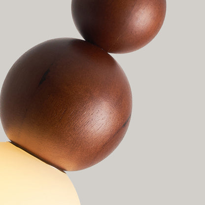 Traditional Vintage Solid Wood & Glass Round Gourd 1-Light Pendant Light For Bedroom & Living Room