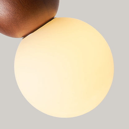 Traditional Vintage Solid Wood & Glass Round Gourd 1-Light Pendant Light For Bedroom & Living Room