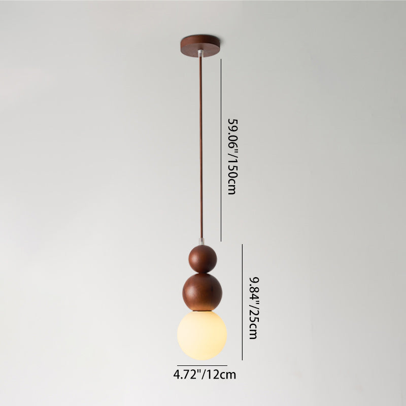 Traditional Vintage Solid Wood & Glass Round Gourd 1-Light Pendant Light For Bedroom & Living Room