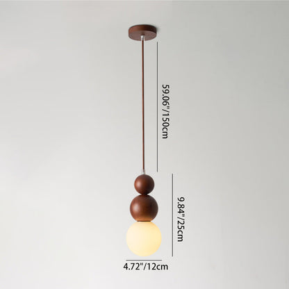 Traditional Vintage Solid Wood & Glass Round Gourd 1-Light Pendant Light For Bedroom & Living Room