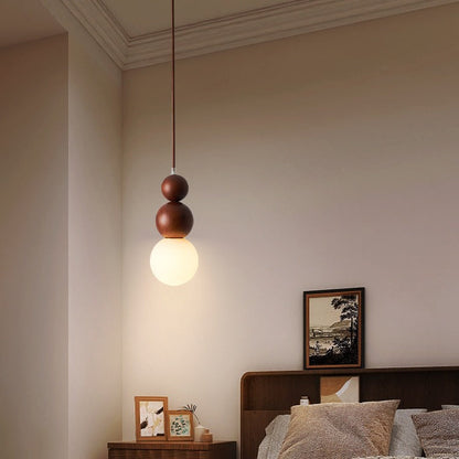 Traditional Vintage Solid Wood & Glass Round Gourd 1-Light Pendant Light For Bedroom & Living Room