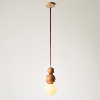 Traditional Vintage Solid Wood & Glass Round Gourd 1-Light Pendant Light For Bedroom & Living Room