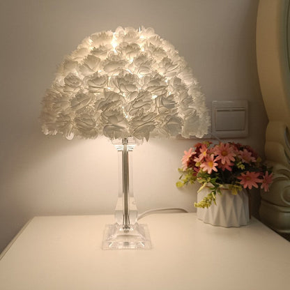 Contemporary Creative Feather & Acrylic Round Umbrella 1-Light Table Lamp For Bedroom & Living Room