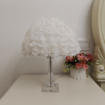 Contemporary Creative Feather & Acrylic Round Umbrella 1-Light Table Lamp For Bedroom & Living Room