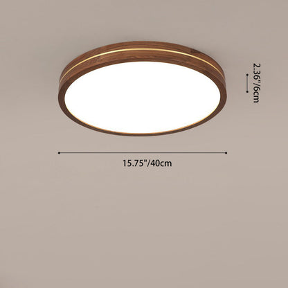 Traditional Chinese Wood & Acrylic Round Square Rectangular LED Flush Mount Ceiling Light For Bedroom & Living Room