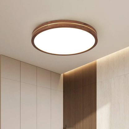 Traditional Chinese Wood & Acrylic Round Square Rectangular LED Flush Mount Ceiling Light For Bedroom & Living Room