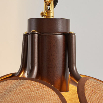 Modern Mid-Century Wood & Iron Curved Arm & Linen Leaf-Shaped Shade Wall Sconce Lamp 1-Light For Bedroom & Living Room