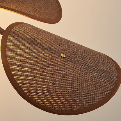 Modern Mid-Century Wood & Iron Curved Arm & Linen Leaf-Shaped Shade Wall Sconce Lamp 1-Light For Bedroom & Living Room