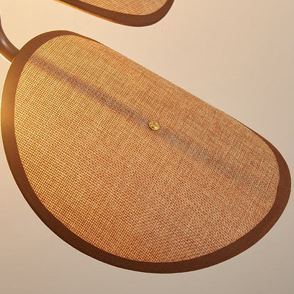 Modern Mid-Century Wood & Iron Curved Arm & Linen Leaf-Shaped Shade Wall Sconce Lamp 1-Light For Bedroom & Living Room