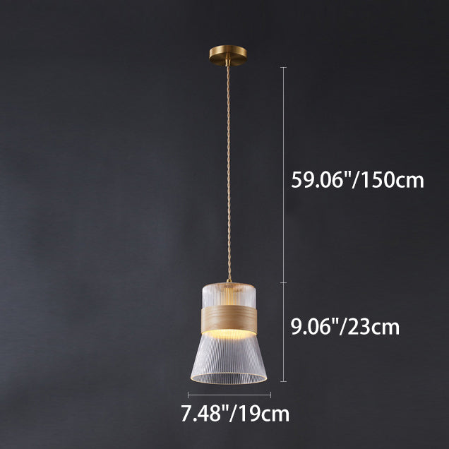 Traditional Vintage Wood, Glass & Brass Irregular Geometric Cylinder 1-Light Pendant Light For Bedroom & Living Room