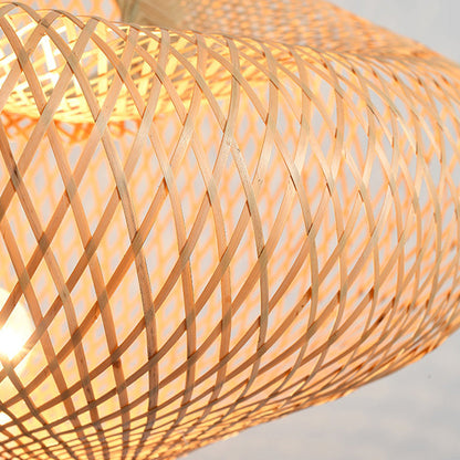 Traditional Japanese Bamboo & Wood Tripod Base Irregular Round 1-Light Standing Floor Lamp For Bedroom & Living Room