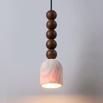 Modern Mid-Century Travertine & Solid Wood Cylindrical Multiple Spheres Pendant Light 1-Light For Bedroom & Living Room