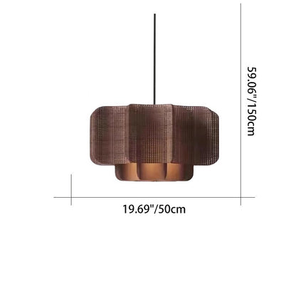 Traditional Chinese Rattan, Iron & Fabric Round & Rectangular 1-Light Pendant Light For Dining Room & Living Room