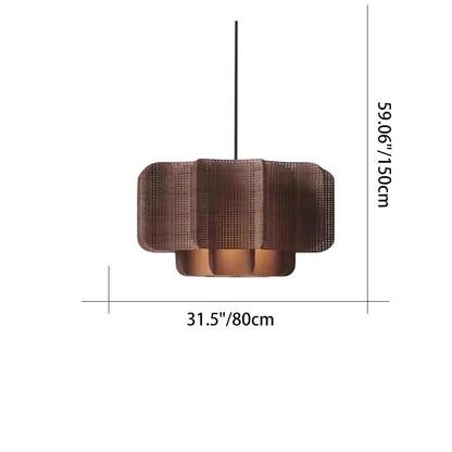 Traditional Chinese Rattan, Iron & Fabric Round & Rectangular 1-Light Pendant Light For Dining Room & Living Room