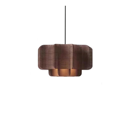 Traditional Chinese Rattan, Iron & Fabric Round & Rectangular 1-Light Pendant Light For Dining Room & Living Room