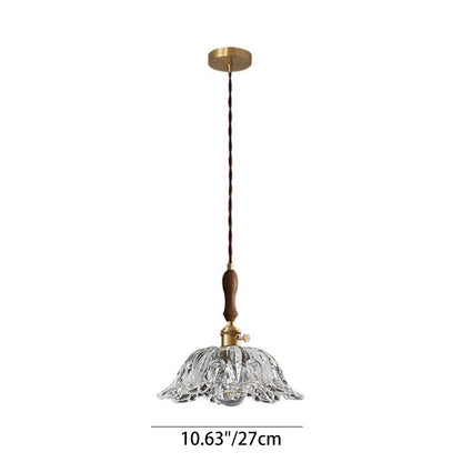 Traditional Vintage Glass & Wood Flower-Shaped 1-Light Pendant Light For Bedroom & Living Room