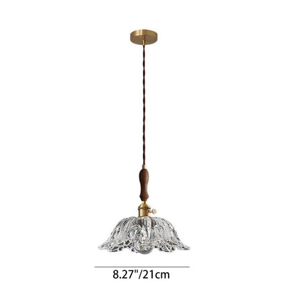 Traditional Vintage Glass & Wood Flower-Shaped 1-Light Pendant Light For Bedroom & Living Room