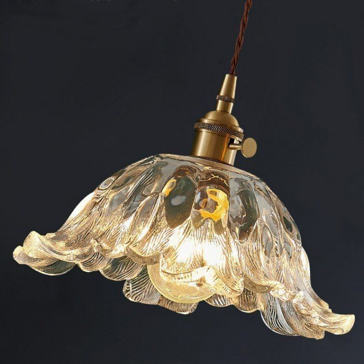 Traditional Vintage Glass & Wood Flower-Shaped 1-Light Pendant Light For Bedroom & Living Room