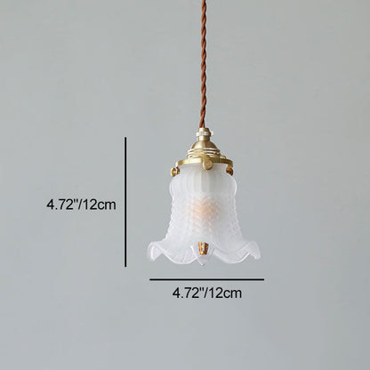 Modern Minimalist Brass & Glass Flower 1-Light Pendant Light For Bedroom & Living Room