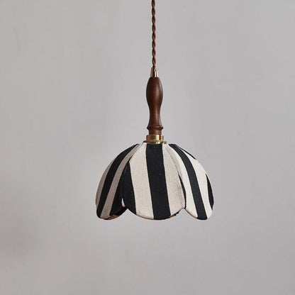 Modern Mid-Century Fabric & Wood Wavy Dome 1-Light Pendant Light For Bedroom & Living Room