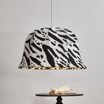 Modern Art Deco Fabric & Iron Zebra Dome 1-Light Pendant Light For Bedroom & Living Room