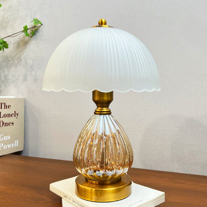 Modern Art Deco Glass Dome Shade Oval Base 1-Light Table Lamp For Living Room