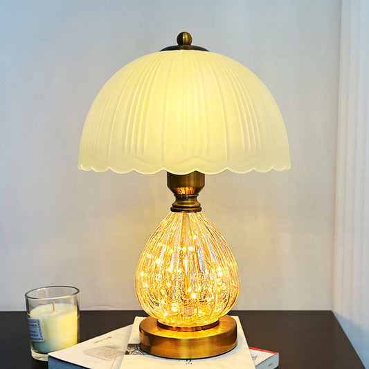Modern Art Deco Glass Dome Shade Oval Base 1-Light Table Lamp For Living Room