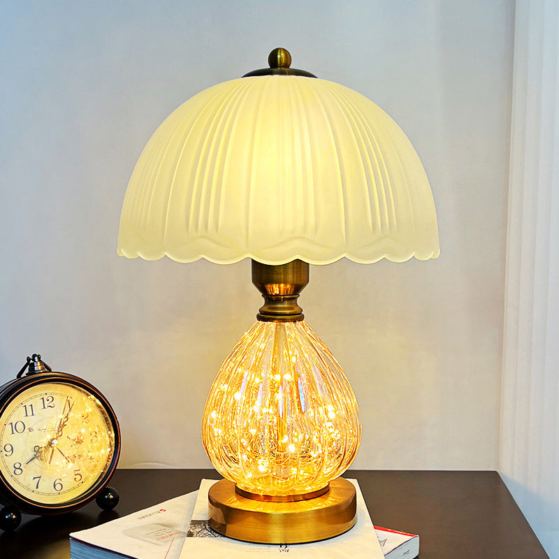 Modern Art Deco Glass Dome Shade Oval Base 1-Light Table Lamp For Living Room