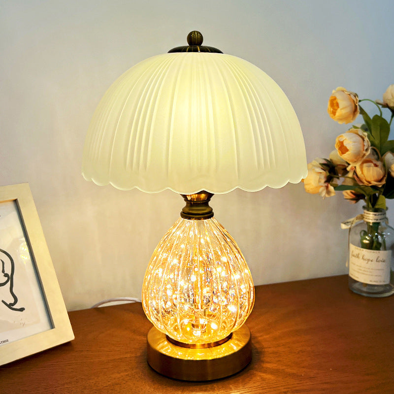 Modern Art Deco Glass Dome Shade Oval Base 1-Light Table Lamp For Living Room