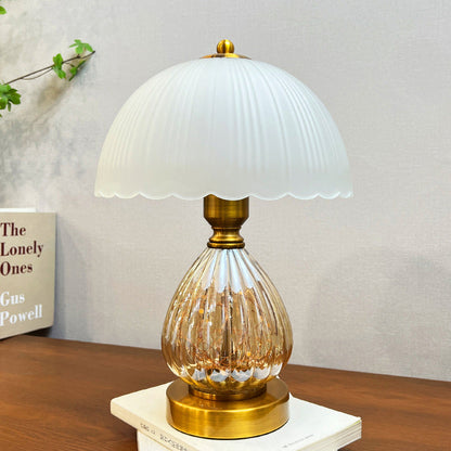 Modern Art Deco Glass Dome Shade Oval Base 1-Light Table Lamp For Living Room