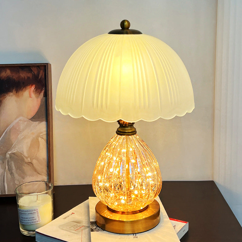 Modern Art Deco Glass Dome Shade Oval Base 1-Light Table Lamp For Living Room