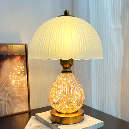 Modern Art Deco Glass Dome Shade Oval Base 1-Light Table Lamp For Living Room