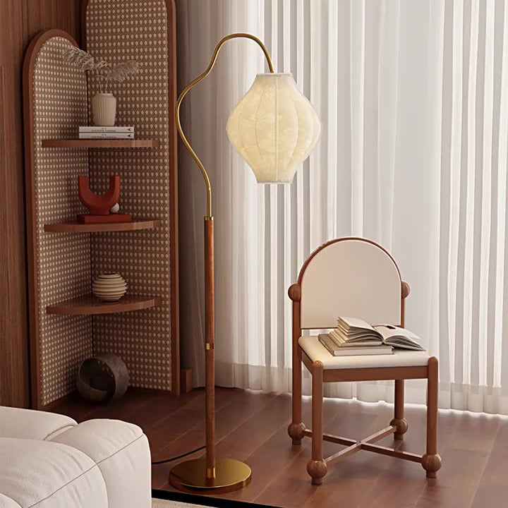 Traditional Vintage Metal & Fabric Patterned Shade 1-Light Standing Floor Lamp For Living Room & Bedroom