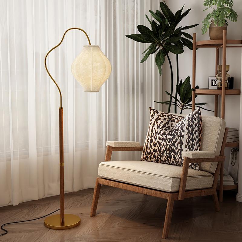 Traditional Vintage Metal & Fabric Patterned Shade 1-Light Standing Floor Lamp For Living Room & Bedroom