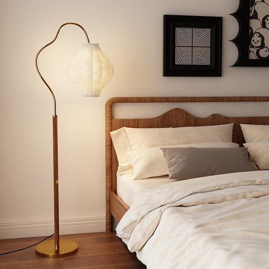 Traditional Vintage Metal & Fabric Patterned Shade 1-Light Standing Floor Lamp For Living Room & Bedroom
