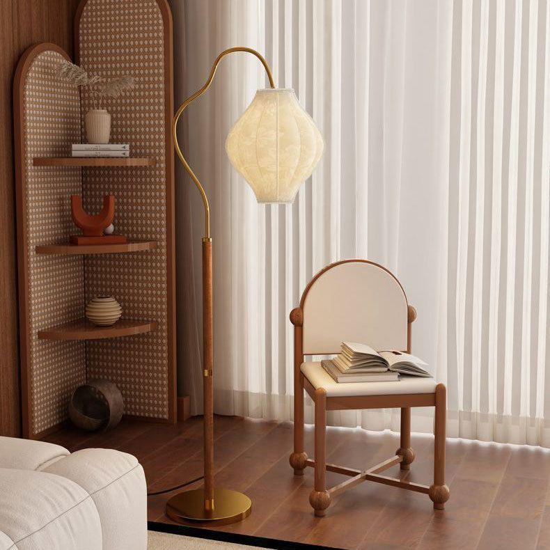 Traditional Vintage Metal & Fabric Patterned Shade 1-Light Standing Floor Lamp For Living Room & Bedroom