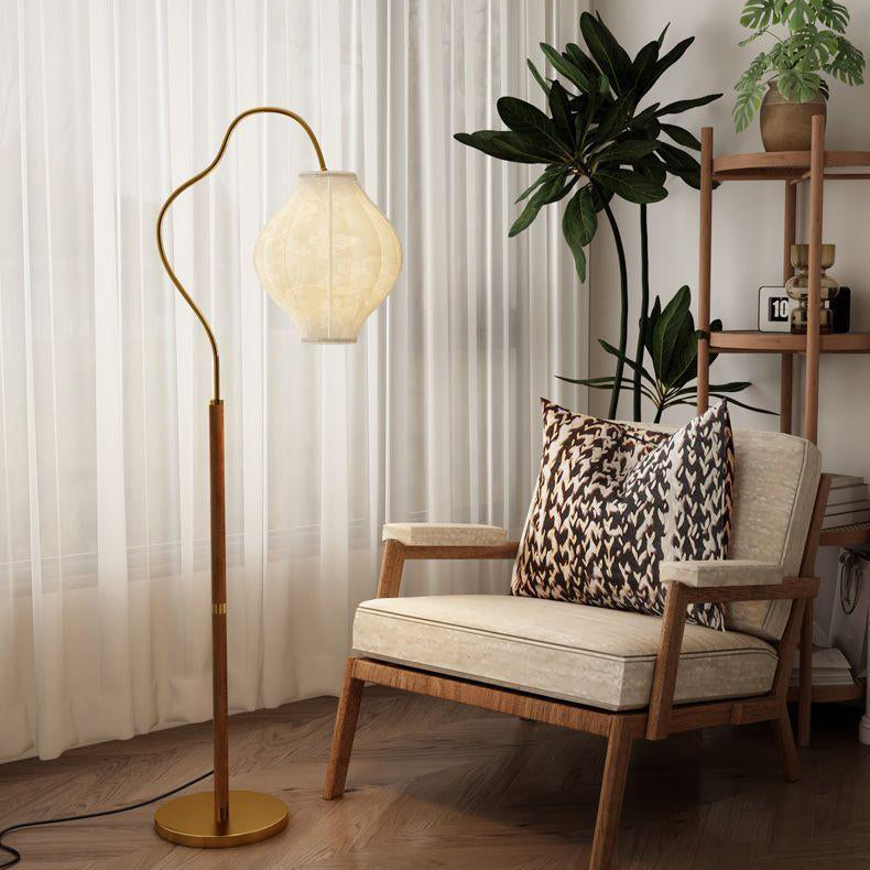 Traditional Vintage Metal & Fabric Patterned Shade 1-Light Standing Floor Lamp For Living Room & Bedroom