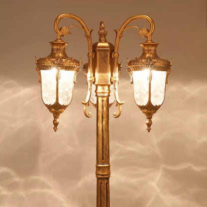 Traditional European Aluminum Water Glass Post Lamp 3-Light Outdoor Light For Garden