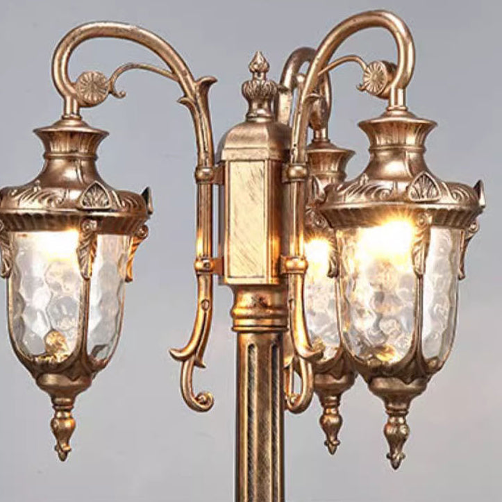 Traditional European Aluminum Water Glass Post Lamp 3-Light Outdoor Light For Garden