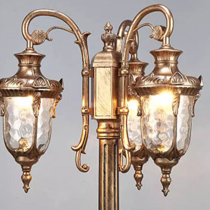 Traditional European Aluminum Water Glass Post Lamp 3-Light Outdoor Light For Garden