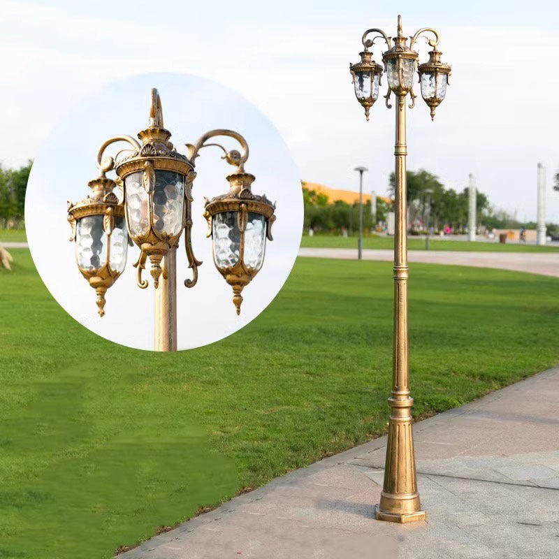 Traditional European Aluminum Water Glass Post Lamp 3-Light Outdoor Light For Garden