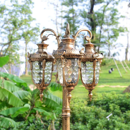 Traditional European Aluminum Water Glass Post Lamp 3-Light Outdoor Light For Garden