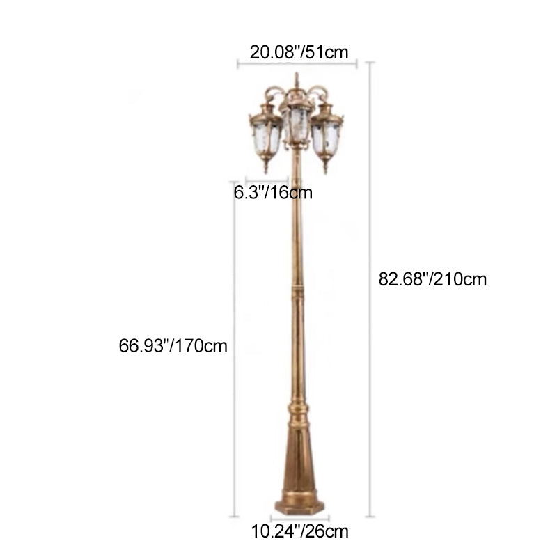Traditional European Aluminum Water Glass Post Lamp 3-Light Outdoor Light For Garden