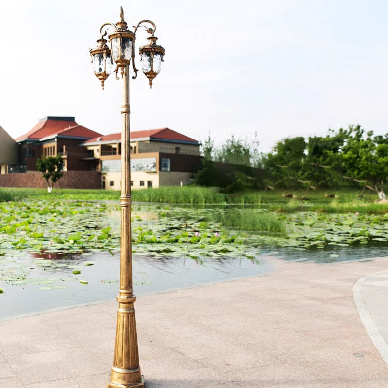 Traditional European Aluminum Water Glass Post Lamp 3-Light Outdoor Light For Garden